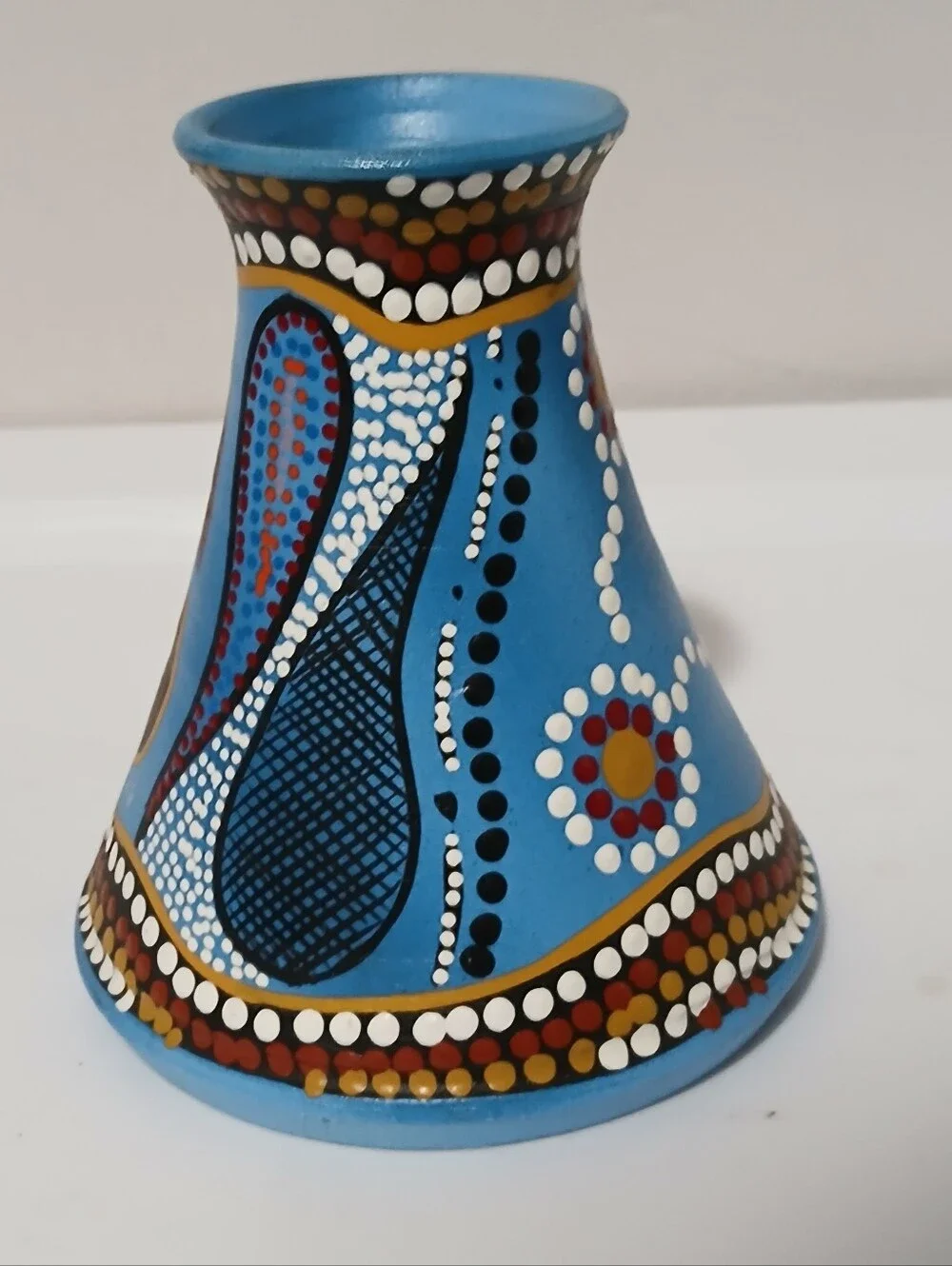 Hand Painted Australian Aboriginal Art Vase Artist Signed